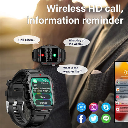 New Outdoor Military Smartwatch Bluetooth Talking Smartwatch 1.73 Inch LED Sports Fitness Watch