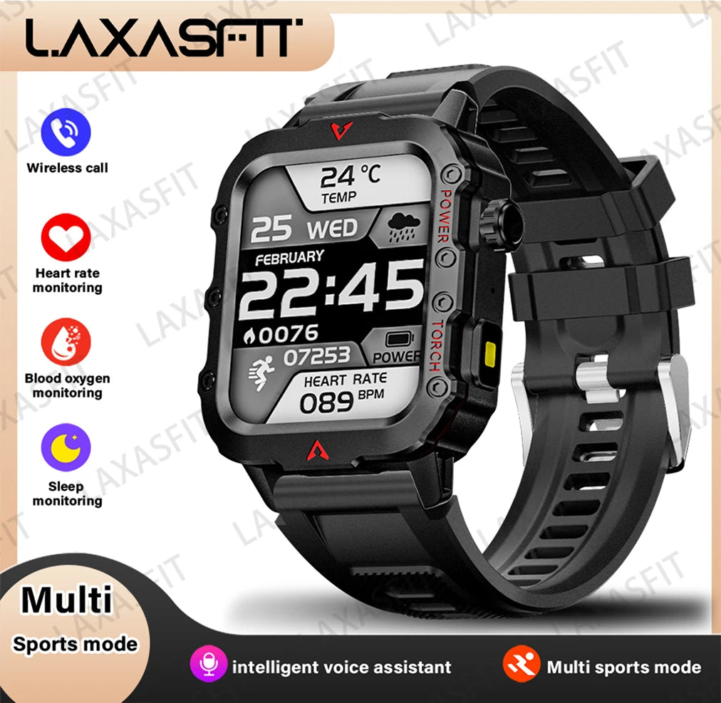 New Outdoor Military Smartwatch Bluetooth Talking Smartwatch 1.73 Inch LED Sports Fitness Watch