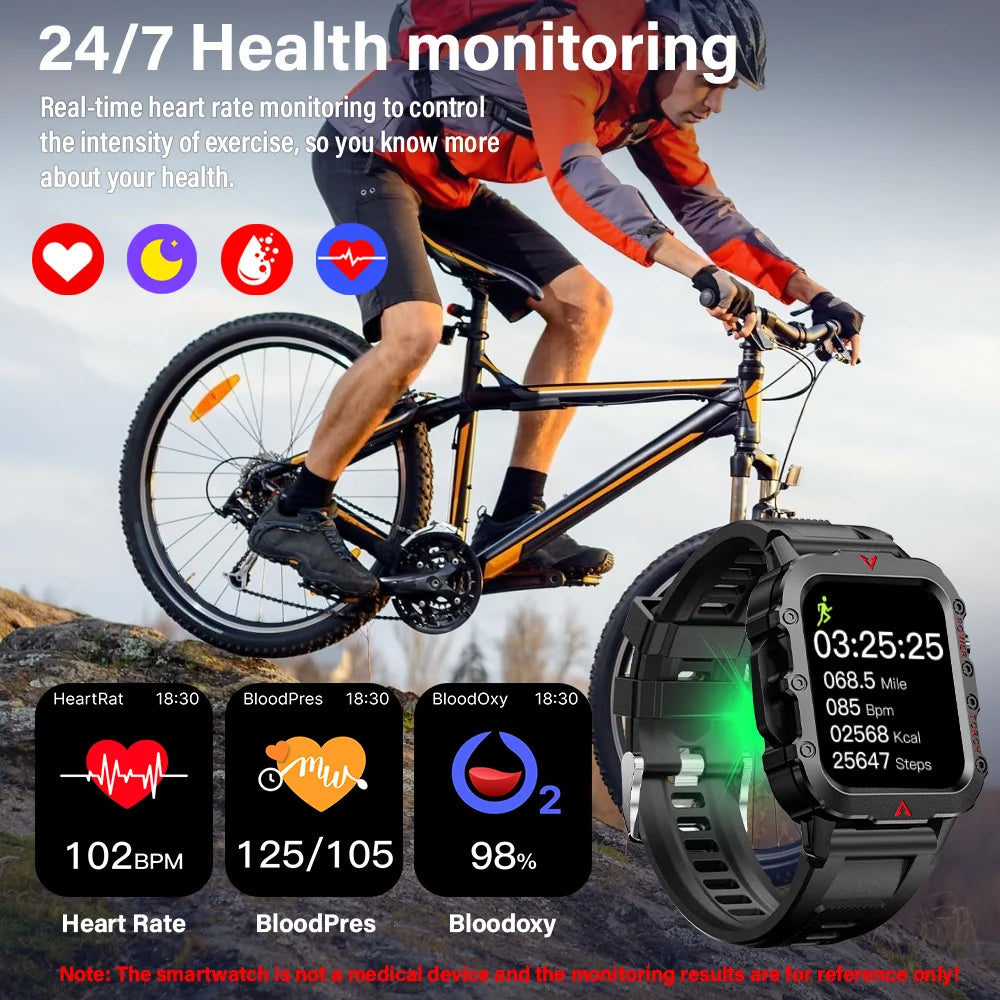 New Outdoor Military Smartwatch Bluetooth Talking Smartwatch 1.73 Inch LED Sports Fitness Watch