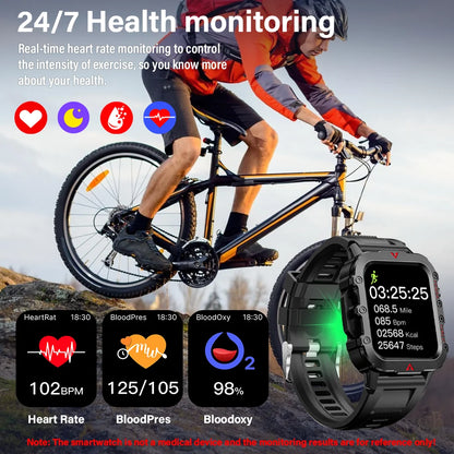 New Outdoor Military Smartwatch Bluetooth Talking Smartwatch 1.73 Inch LED Sports Fitness Watch